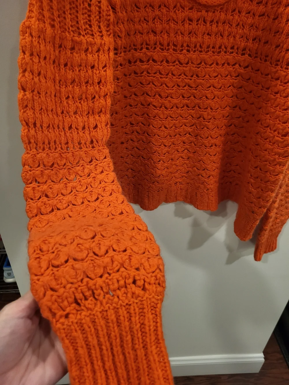 Free People Crashing Waves V-neck Chunky Open Knit Oversize Sweater Orange Small